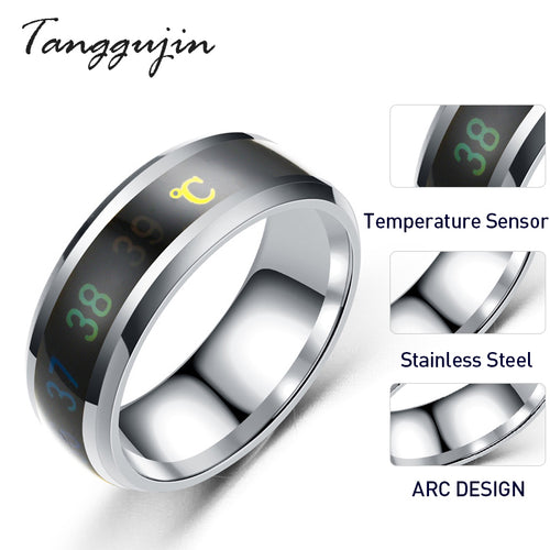 Tanggujin Ring For Men Stainless Steel Intelligent Temperature Sensing Couple Rings For Women Lovers Wedding Band Ring Jewelry