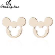 Load image into Gallery viewer, Shuangshuo Stainless Steel Mickey Earrings Mouse Stud Earrings Women Girls Kids Earing Mini Cartoon Animal Ear Studs pendientes