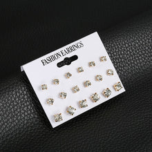 Load image into Gallery viewer, 12 Pair/Set Crystal Stud Earrings Triangle Knot 2019 New Rhinestone imitation Pearl Earrings for Girls Tiny Ear Studs Pendientes