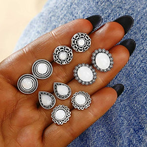 12 Pair/Set Crystal Stud Earrings Triangle Knot 2019 New Rhinestone imitation Pearl Earrings for Girls Tiny Ear Studs Pendientes