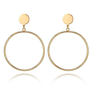 Simple fashion gold color Silver plated geometric big round Clip earrings for women fashion big hollow Ear clip jewelry