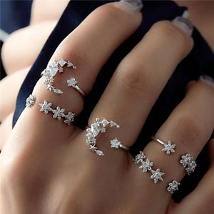 VAGZEB 11 Pcs/set Women Fashion Rings Set Gold Color Hollow Geometric Opal Ring for Woman Wedding Jewelry