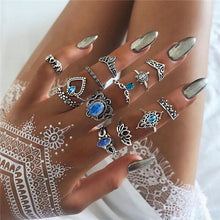 Load image into Gallery viewer, VAGZEB 11 Pcs/set Women Fashion Rings Set Gold Color Hollow Geometric Opal Ring for Woman Wedding Jewelry