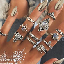 Load image into Gallery viewer, VAGZEB 11 Pcs/set Women Fashion Rings Set Gold Color Hollow Geometric Opal Ring for Woman Wedding Jewelry