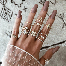 Load image into Gallery viewer, VAGZEB 11 Pcs/set Women Fashion Rings Set Gold Color Hollow Geometric Opal Ring for Woman Wedding Jewelry