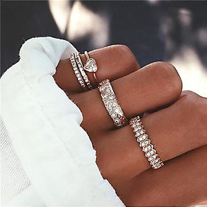 VAGZEB 11 Pcs/set Women Fashion Rings Set Gold Color Hollow Geometric Opal Ring for Woman Wedding Jewelry