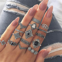 Load image into Gallery viewer, VAGZEB 11 Pcs/set Women Fashion Rings Set Gold Color Hollow Geometric Opal Ring for Woman Wedding Jewelry