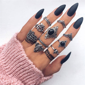 15 Pcs/set Women Fashion Rings Hearts Fatima Hands Virgin Mary Cross Leaf Hollow Geometric Crystal Ring Set Wedding Jewelry