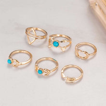 Load image into Gallery viewer, 6pcs/lot Unique Leaf Crystal Ring Set Punk Style Gold Color Knuckle Rings For Women Midi Finger Knuckle Link Chain Rings Set