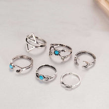 Load image into Gallery viewer, 6pcs/lot Unique Leaf Crystal Ring Set Punk Style Gold Color Knuckle Rings For Women Midi Finger Knuckle Link Chain Rings Set