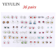 Load image into Gallery viewer, 36Pairs/18pairs Earrings Mixed Styles Rhinestone Sun Flower Geometric Animal Plastic Stud Earrings Set For Women Girls Jewelry