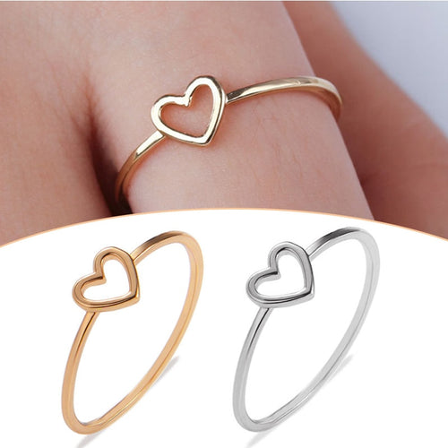 New 1PC Couple Heart Rings Alloy Hollow Out Bride Party Golden Silvery Women Ring Size 6 7 8 9 10 Valentines Gift Accessories