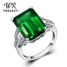 Load image into Gallery viewer, WEGARASTI Silver 925 Jewelry Emerald Ring Green Gemstone Silver 925 Women&#39;s Trendy Rings Party Engagement Ring Fine Jewelry