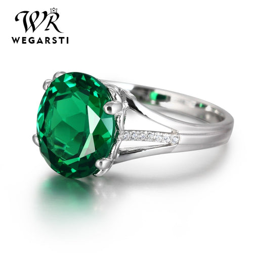 WEGARASTI Silver 925 Jewelry Emerald Ring Silver 925 Women Zircon Natural Gemstone Rings Party Engagement Ring Fine Jewelry