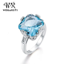 Load image into Gallery viewer, WEGARASTI Silver 925 Jewelry Ring Aquamarine Topaz Party Classic 925 Sterling Silver Rings Jewelry Woman Wedding Party Gift