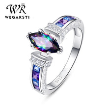 Load image into Gallery viewer, WEGARASTI Silver 925 Jewelry Silver 925 Ring for Women with oval Rainbow Fire Mystic Topaz Gemstone Silver Jewelry Fine Jewely