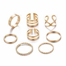 Load image into Gallery viewer, Original Design Gold Silver Round Hollow Geometric Rings Set For Women Fashion Cross Twist Open Ring  Joint Ring Female Jewelry