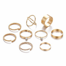 Load image into Gallery viewer, Original Design Gold Silver Round Hollow Geometric Rings Set For Women Fashion Cross Twist Open Ring  Joint Ring Female Jewelry