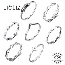 Load image into Gallery viewer, LicLiz 2019 Simple 925 Sterling Silver V Shape Rings for Women Heart Star Leaf Braided Band Silver Jewelry Joyas de Plata LR0470