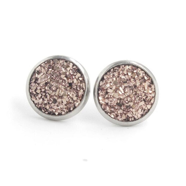 Fnixtar 12mm 100% Stainless Steel Shinning Resin Stud Earring for Women Top Quality Fashion Earrings Party Ear Jewelry