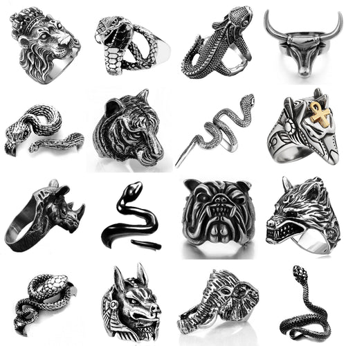 Ring For Men Girls Women Adjustable Gold Silver Black Snake Ferocious Animal Retro Punk Exaggerated Sphinx Egyptian Pharaoh