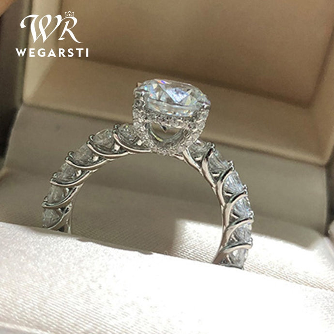 WEGARSTI 925 Silver Jewelry Big Cubic Zirconia Ring Fashion Wedding Jewelry Female Engagement Ring Female Crystal Silver Party