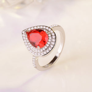 WEGARSTI Heart Shaped Water Drop Zircon Set 925 Silver Jewelry Pink Red European Style Engagement Gift Ring Women Fine Jewelry