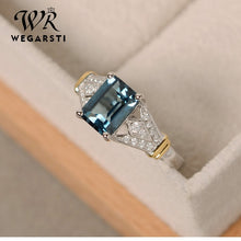 Load image into Gallery viewer, WERGARSTI S925 Sliver Jewelry Luxury Greenl Blue Big Square Crystal AAA Cubic Zirconia Silver Rings for Women Engagement Gift