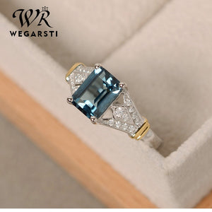 WERGARSTI S925 Sliver Jewelry Luxury Greenl Blue Big Square Crystal AAA Cubic Zirconia Silver Rings for Women Engagement Gift