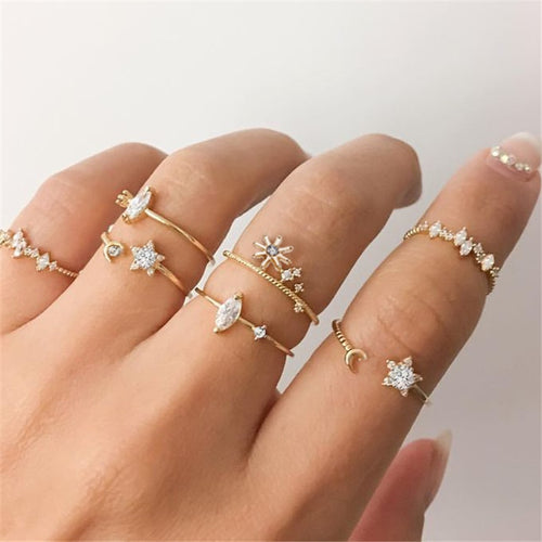 AY New Design Bohemian Gold Rings For Women Vintage Moon Star Knuckle Finger Rings Set 2020 Female Jewelry Fashion Statement