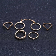 Load image into Gallery viewer, 6pcs/lot Unique Leaf Crystal Ring Set Punk Style Gold Color Knuckle Rings For Women Midi Finger Knuckle Link Chain Rings Set